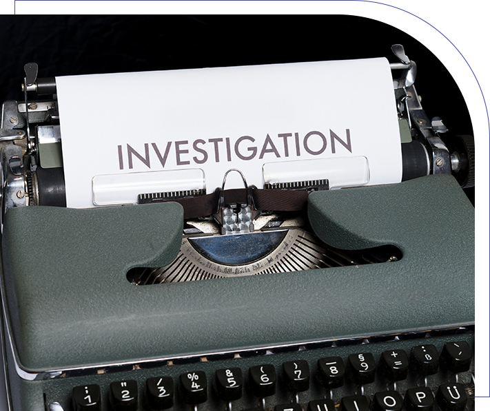 A typewriter with the word investigation on it.